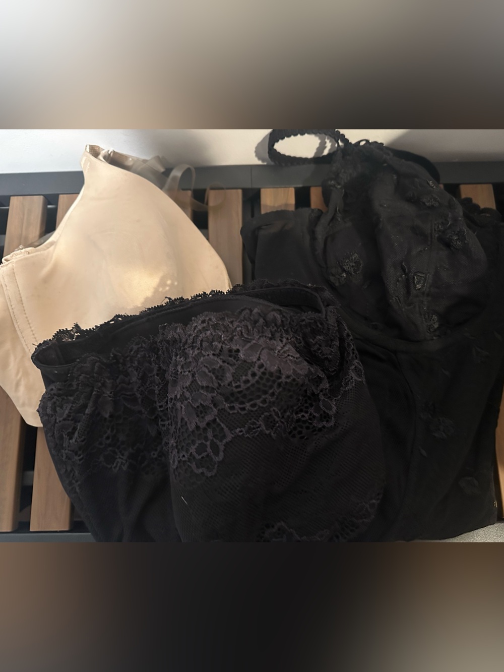 Bundle of 3.  A Black Lace strapless Underwire Bra, Ted’s and a clear strap bra